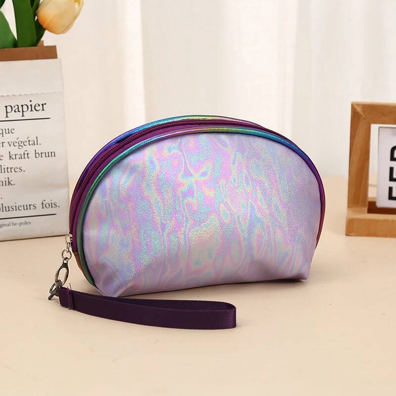 5pcs Cosmetic Bags Women PU Colorful Half Moon Shaped Large Capacity Protable Wash Bag