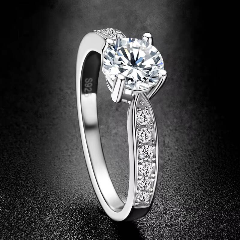 Real Moissanite Wedding Ring 925 Sterling Silver Round 6.5mm 1.0carat D Color Brilliant Dianomd Engagement Ring for Women