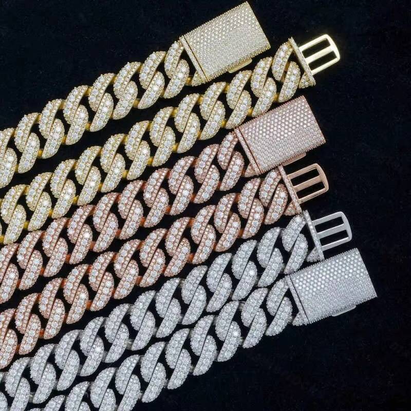 Custom 16mm Cuban Link Chain Iced Out Chain 925 Silver Hiphop VVS Miami Moissanite Cuban Chain