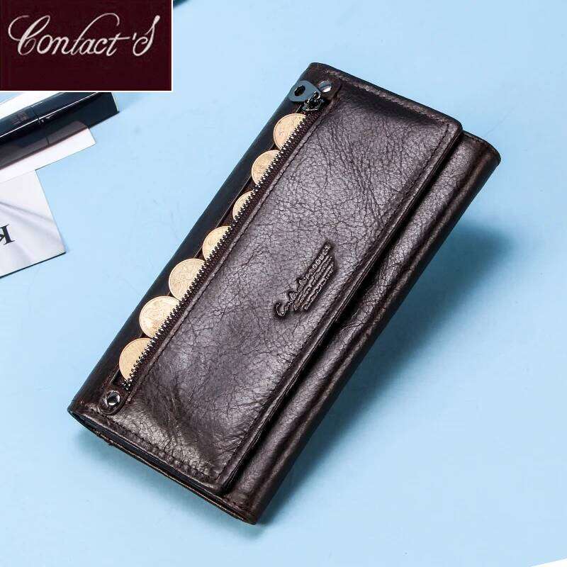 Contact's Long Purse Female Clutches Money Wallets Genuine Leather Women Brand Design Handbag for Cell Phone Card Holder Wallet