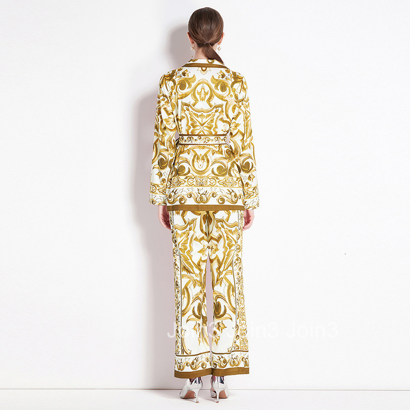 6067 Fashion Suit Set with Printed Shirt and High-Waisted Straight-Leg Wide-Leg Pants