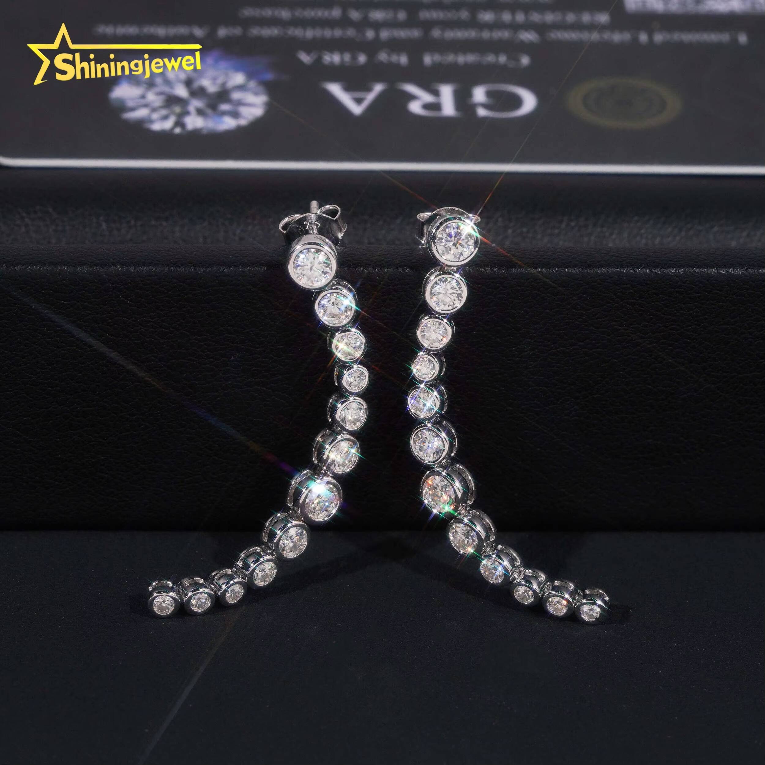 GRA Certificate Elegant Luxury 925 Silver Bezel Setting Women VVS Moissanite Drop Earrings