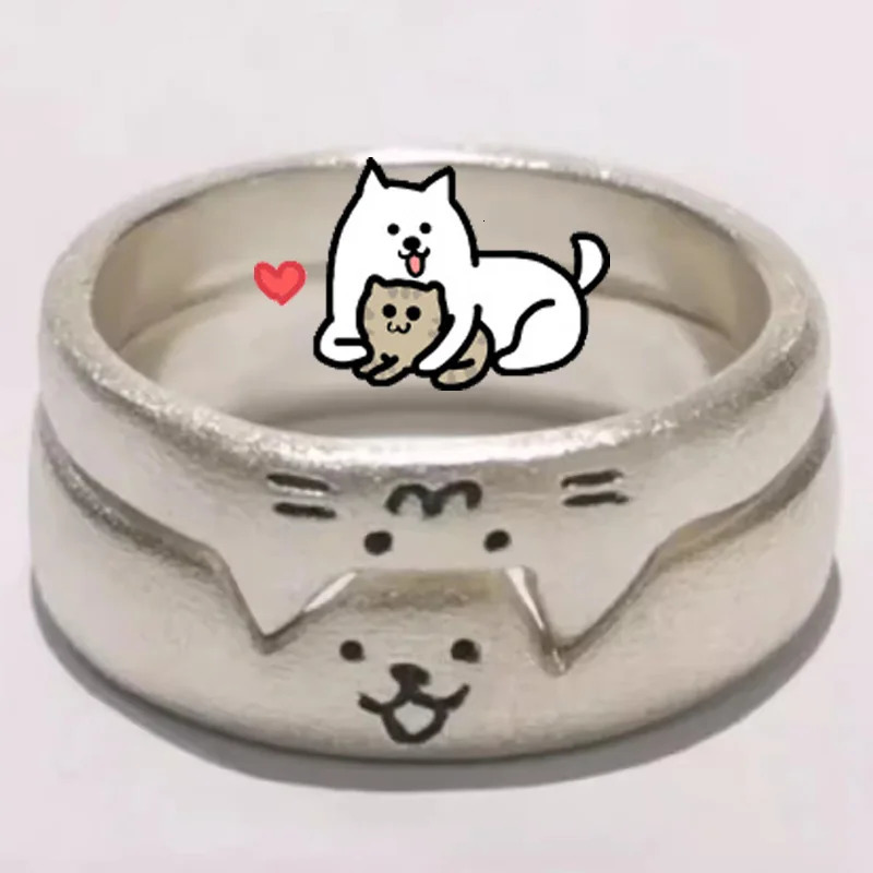 2pcs Cute Cat Dog Animal Couple Ring for Women Men 2025 Fashion Statement Lover Rings Valentines Day Party Jewelry Gifts 250716