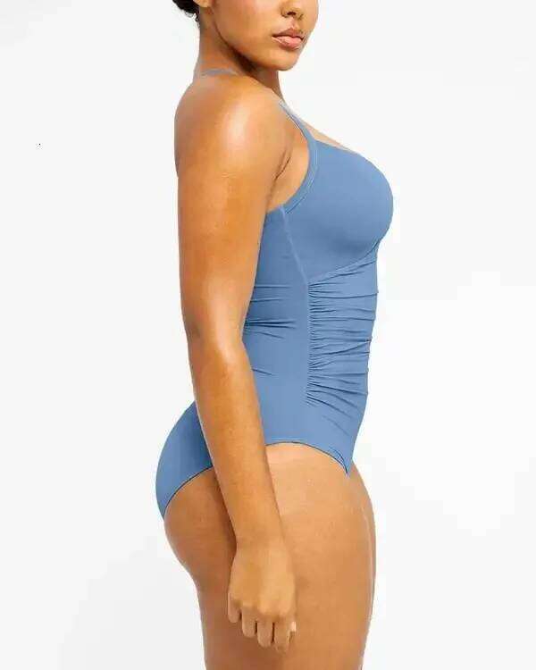 Smart Sculpt U-Ring Cut Out Shaping Swimsuit V-neck Shiny Women Waist Ruching Backless Beach Resort Comfy One Piece Suits Bikini