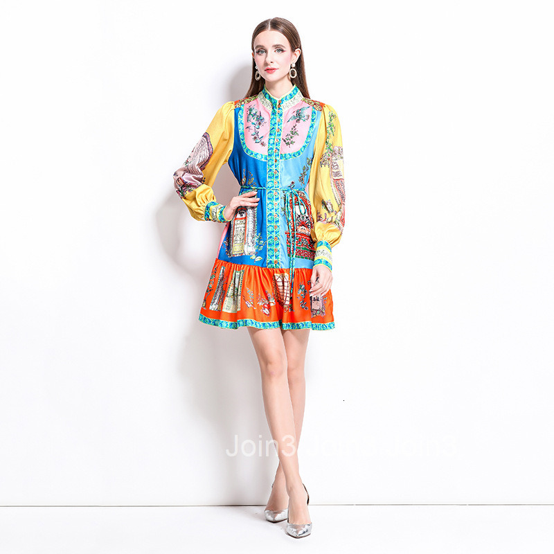1244 Spring New Printed Lantern Sleeve Ruffle Dress