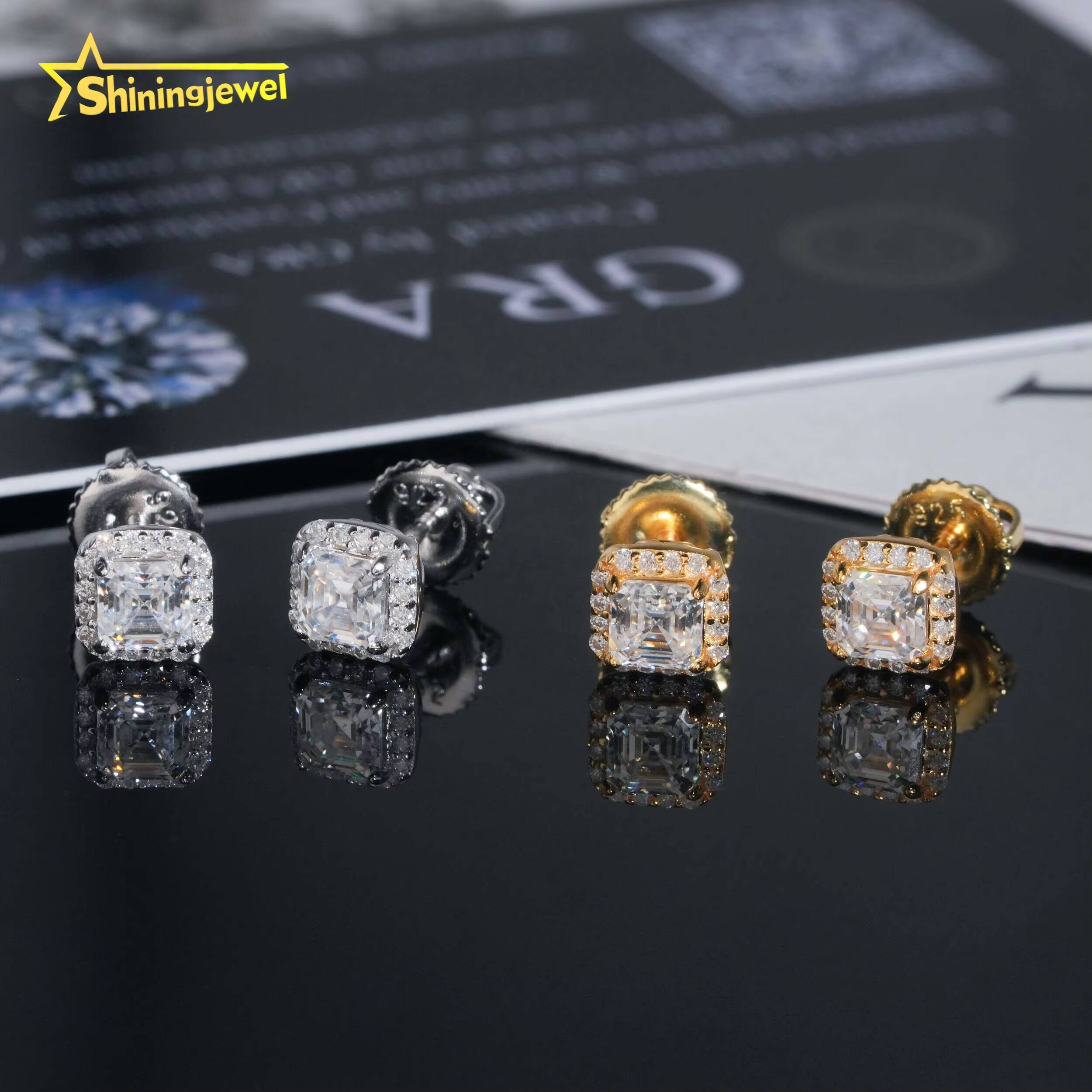 925 Silver Jewelry Pass Diamond Tester Hip Hop Stud Halo 4mm Asscher Cut Mens VVS Diamond Earring