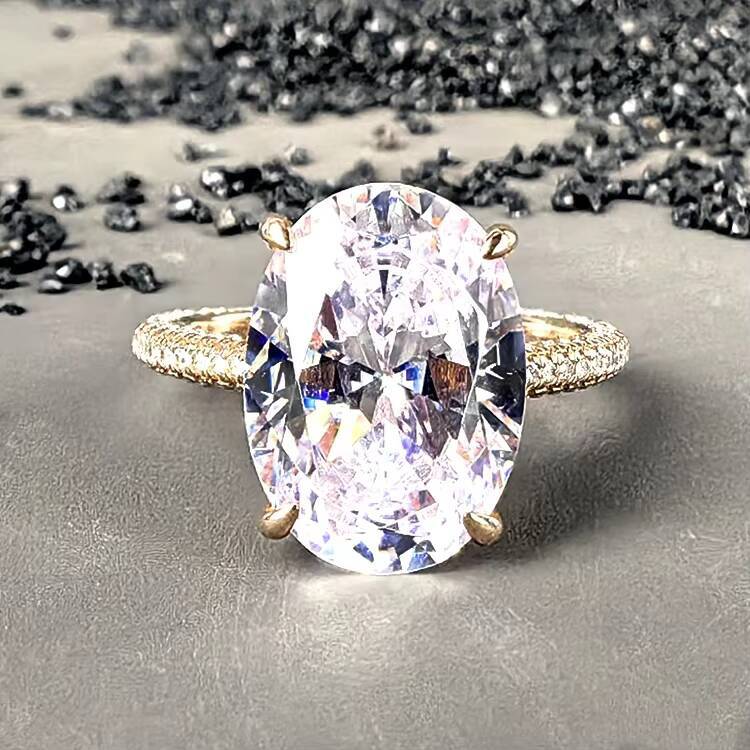 Classic Elegant Rose Gold Plated 925 Silver Big Oval VVS Moissanite Engagement Wedding Ring for Women Special Counter Based