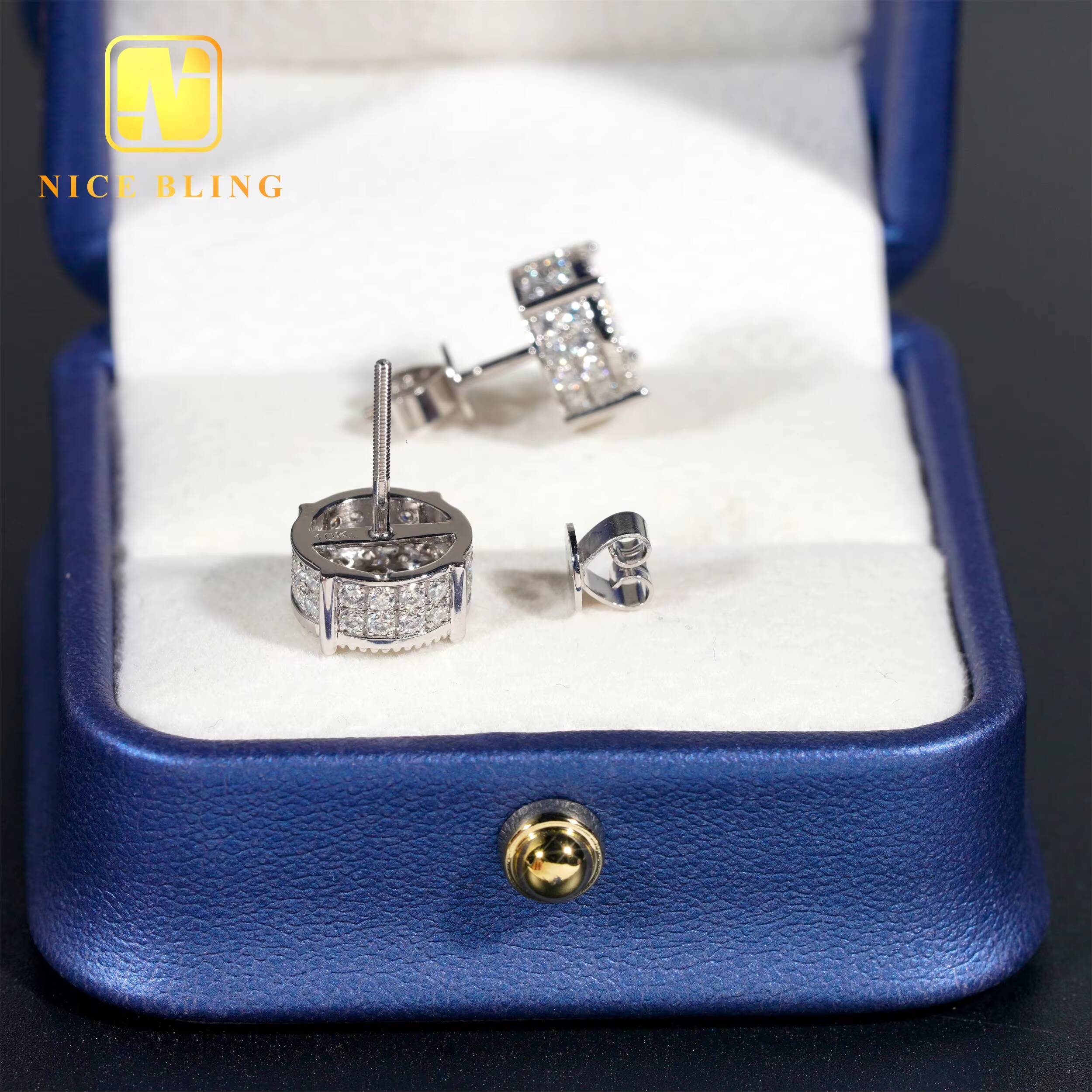 10K Solid Gold Moissanite Earrings Full Iced Out Lab Diamonds 10MM Luxury Men Women Ear Studs for Gift Wedding Engagement