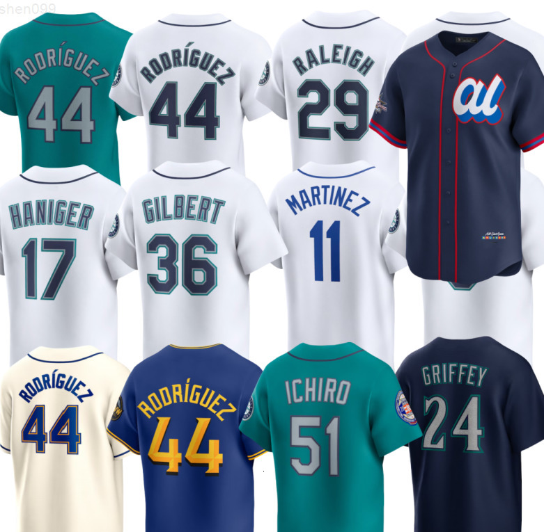 Mariners Baseball Jerseys Ken Griffey Jr Ichiro Suzuki Julio Rodriguez JP Crawford Mitch Haniger Cal Raleigh Victor Robles Randy Arozarena Jorge Polanco Luke Raley