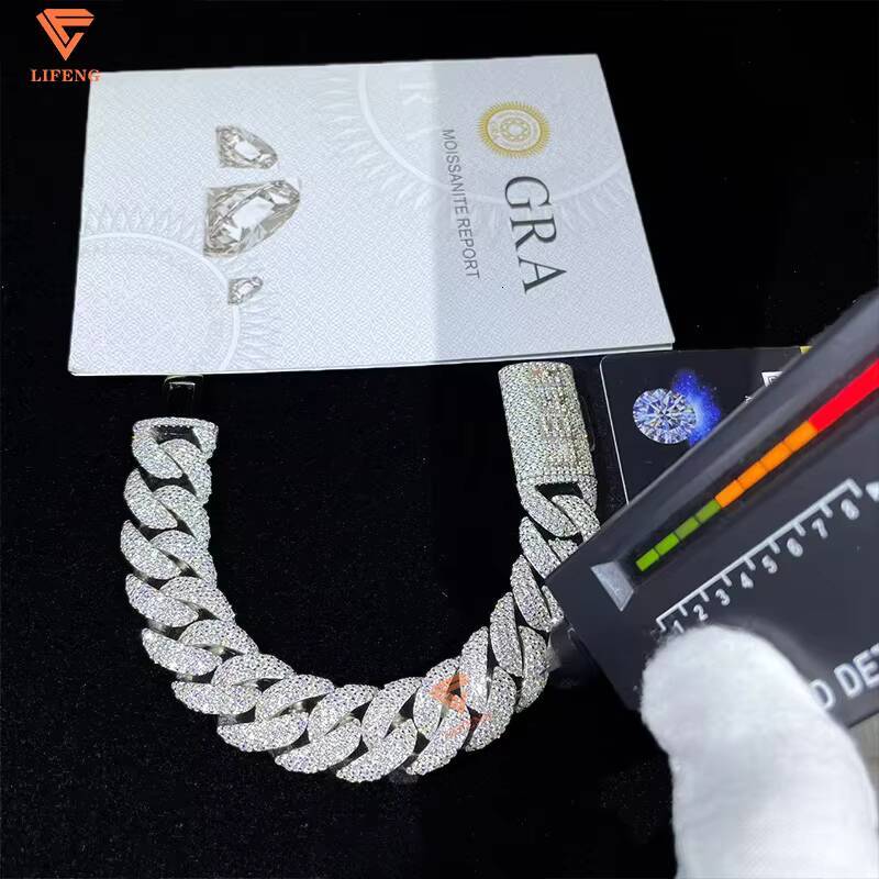 Hot Sell 16mm Hip Hop Moissanite Bracelet Men 925 Silver Moissanite Cuban Bracelet Custom Iced Out Bracelet Moissanite Jewelry