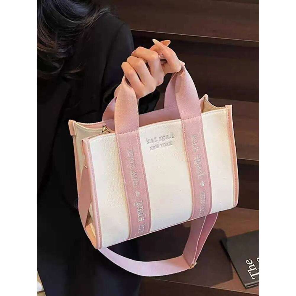 Women's Bags Designer Striped Canvas Tote Crossbody Bag For Women New High Quality Brand Design Pink Handbag Purses