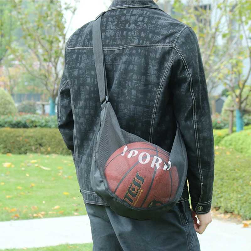 1pcs Adjustable Basketball Mesh Bag Mesh Fabric Single Shoulder Crossbody Ball Bag Zipper Pocket Handbag Y250719