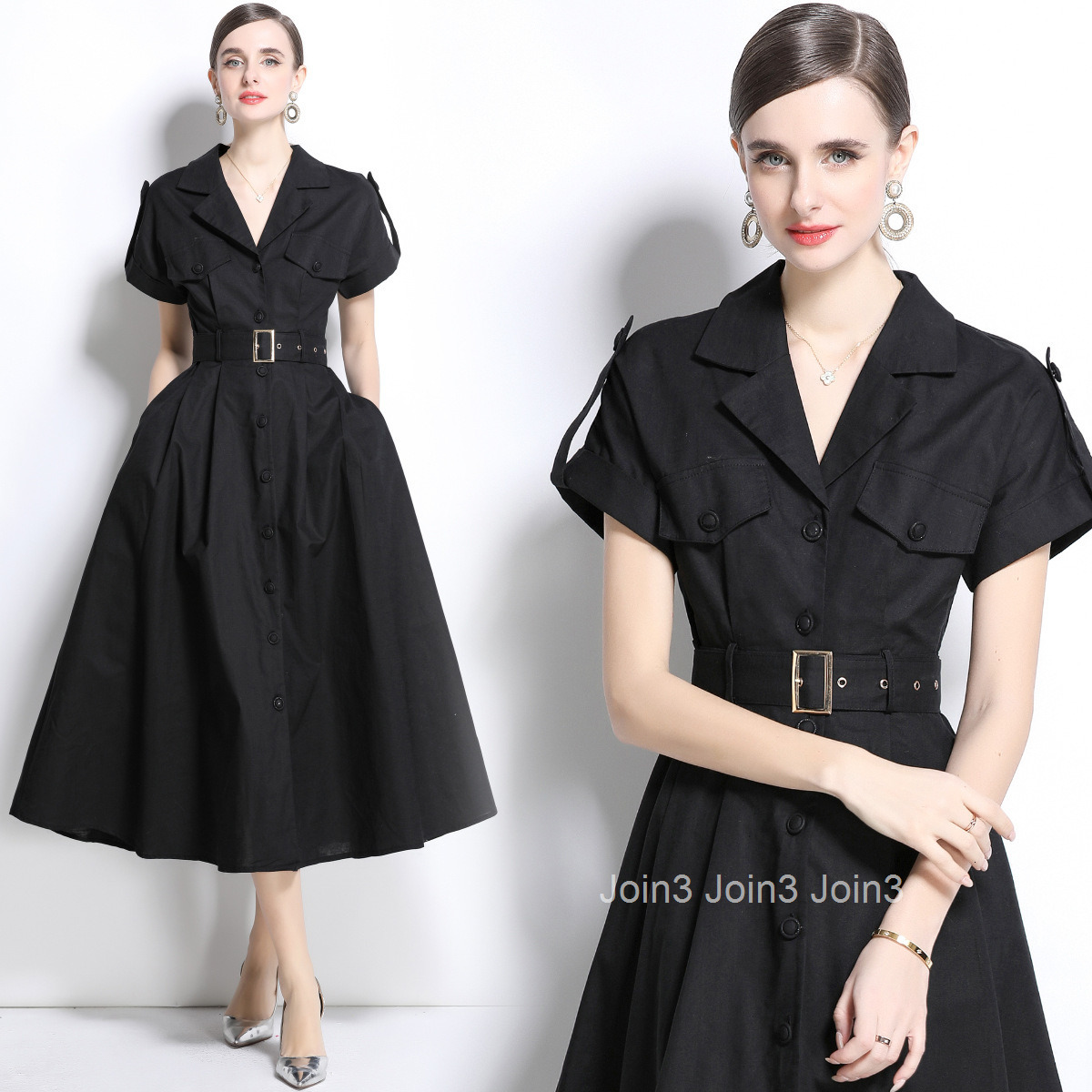 1690 Early Spring Commuting Slimming Dress for Women New Elegant Slim Shirt Dress Cotton Linen Fabric