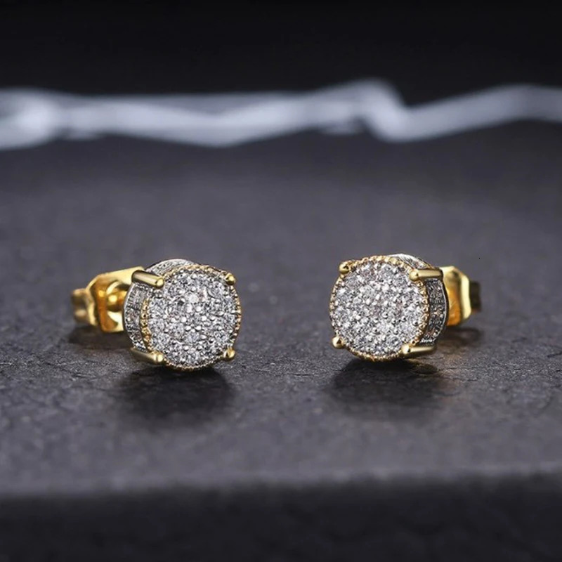 Stud Earrings For Men Women Gold Color Punk Jewelry Iced Out Zircon Rappers Hip Hop Accessories Street Culture Jewellry 250715