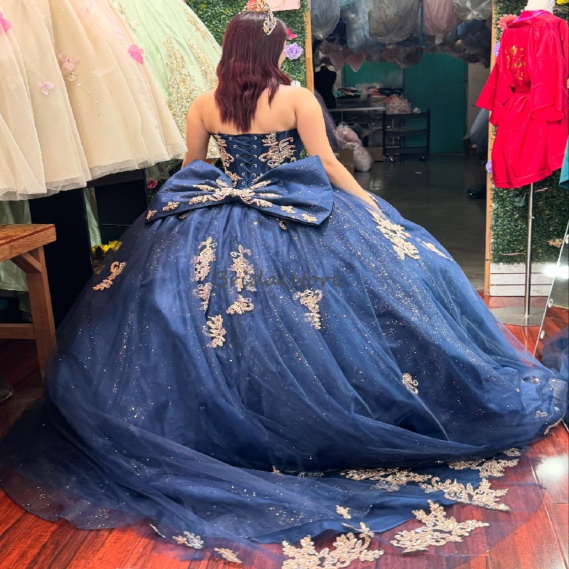 Elegant Blue Vestidos De 15 Quinceanera Princess Plus Size Debutante Sweet 16 Dress Birthday Vestidos De Xv Anos 2025 Gold Appliques Lace Sixteen Form