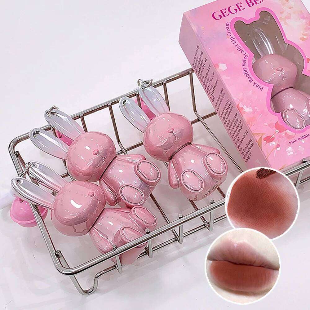 Gege Bear Pink Veet Matte Lip Cream Black Rabbit Water light glaze matte mirror pendant lipstick lip gloss X250720