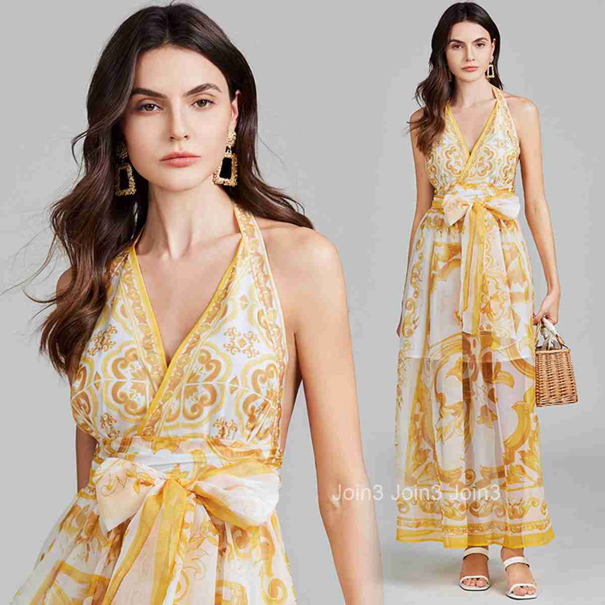 496 Summer New Womens Fashion Elegant Sexy Tie Backless High Waist Slim Dress Flared Long Dress