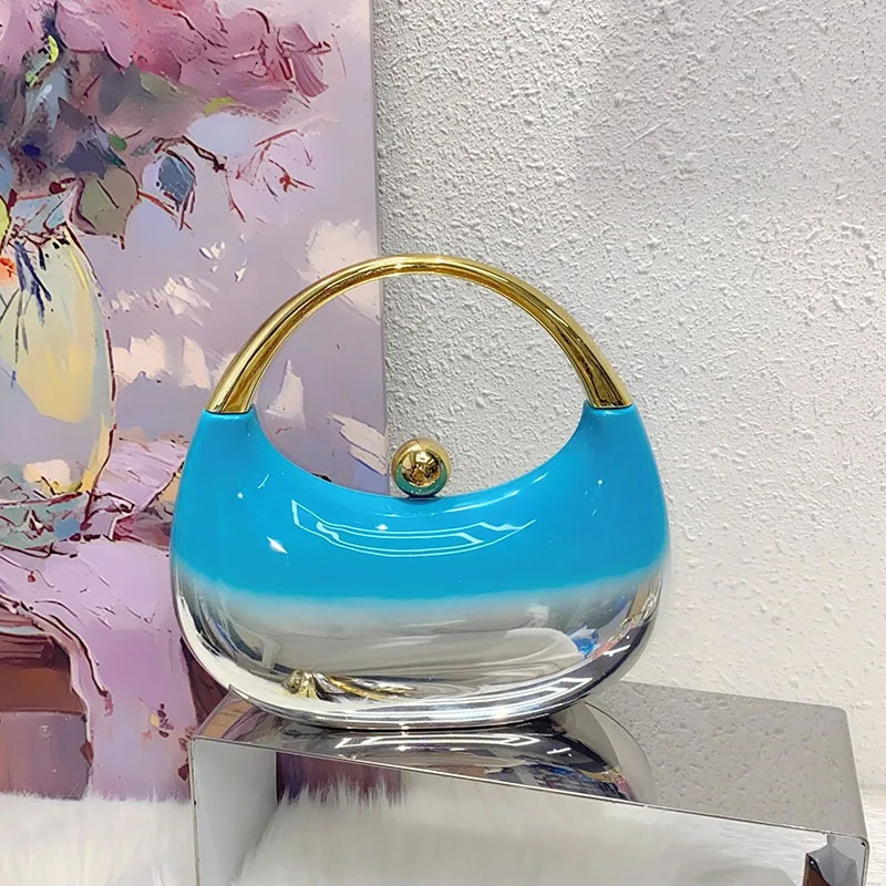 Fashion Acrylic Shiny Shoulder Bag Women Tote Crossbody Chain Round Bag Female Handbag 250717