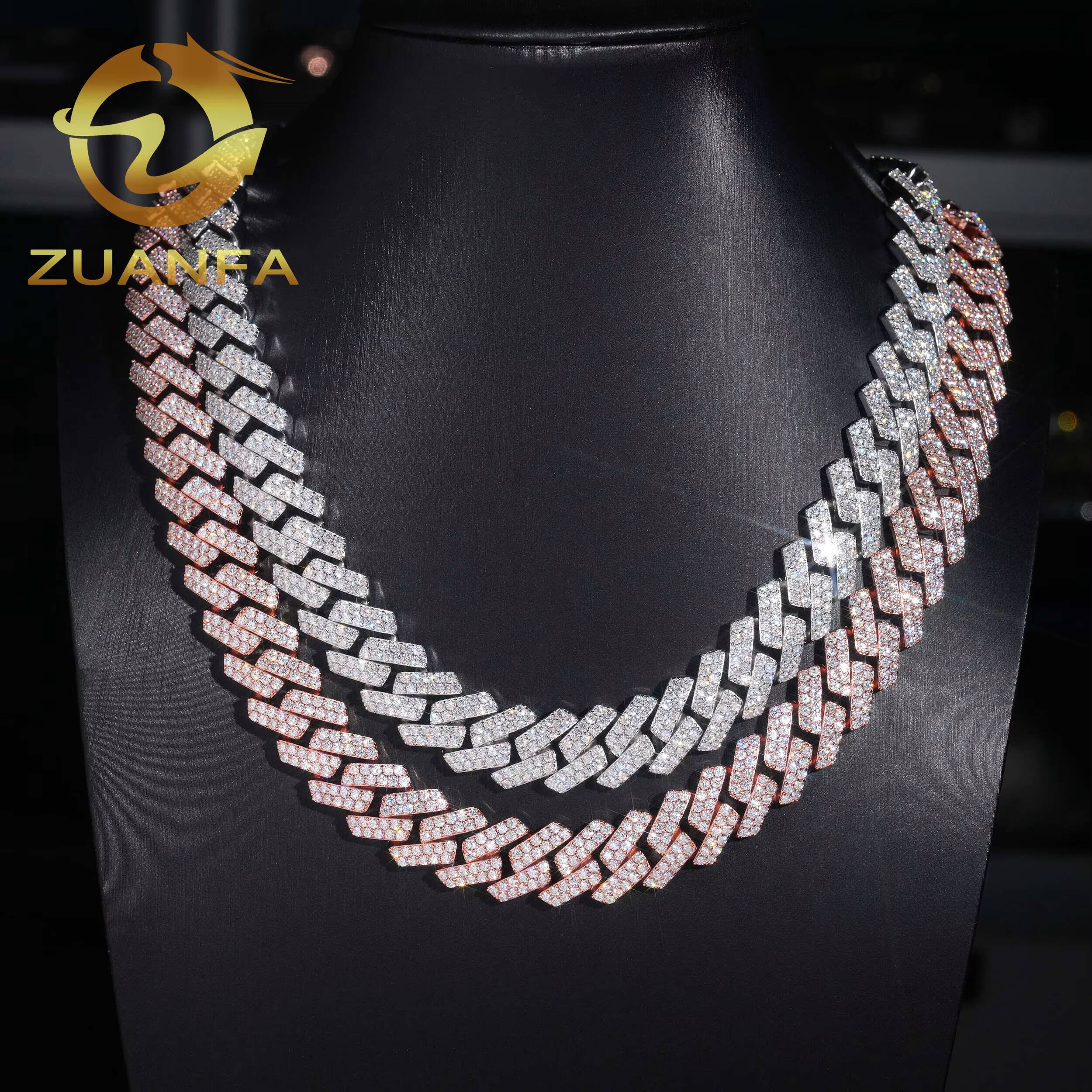 Hip Hop Jewelry 16MM 2 Row Moissanite Diamond Cuban Link Chain 925 Silver Iced Out Cuban Chain Moissanite Ready Shipping