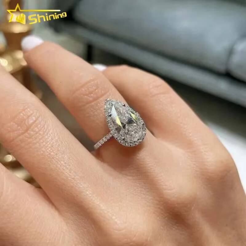 Luxury halo 5 Ct Pear Lab Moissanite Diamond Sterling Silver 925 Rings 14K 18K Real Solid Gold Wedding Band Engagement Ring