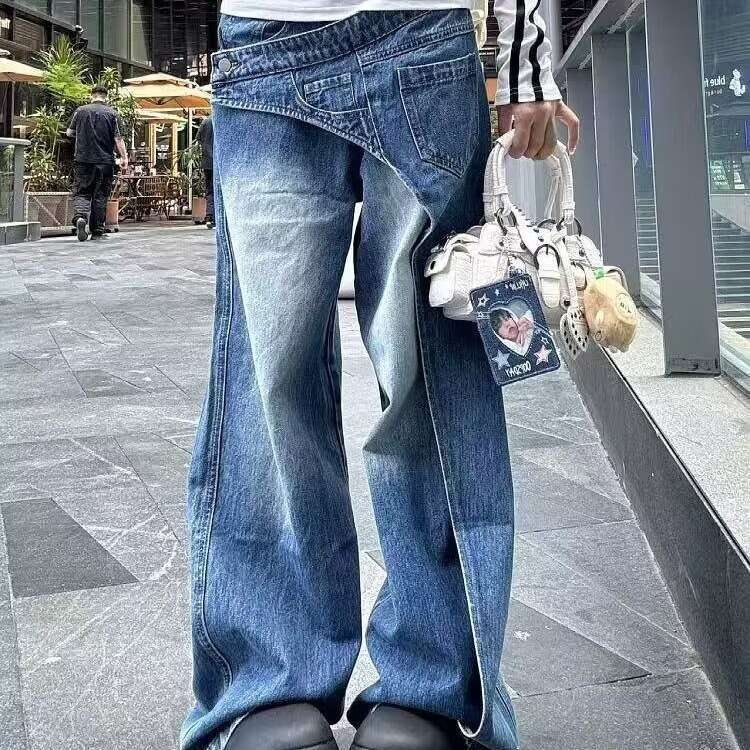 Waistband Designer Style Cut Piece Washed Gradient for Women 2025 Summer New Casual Jeans