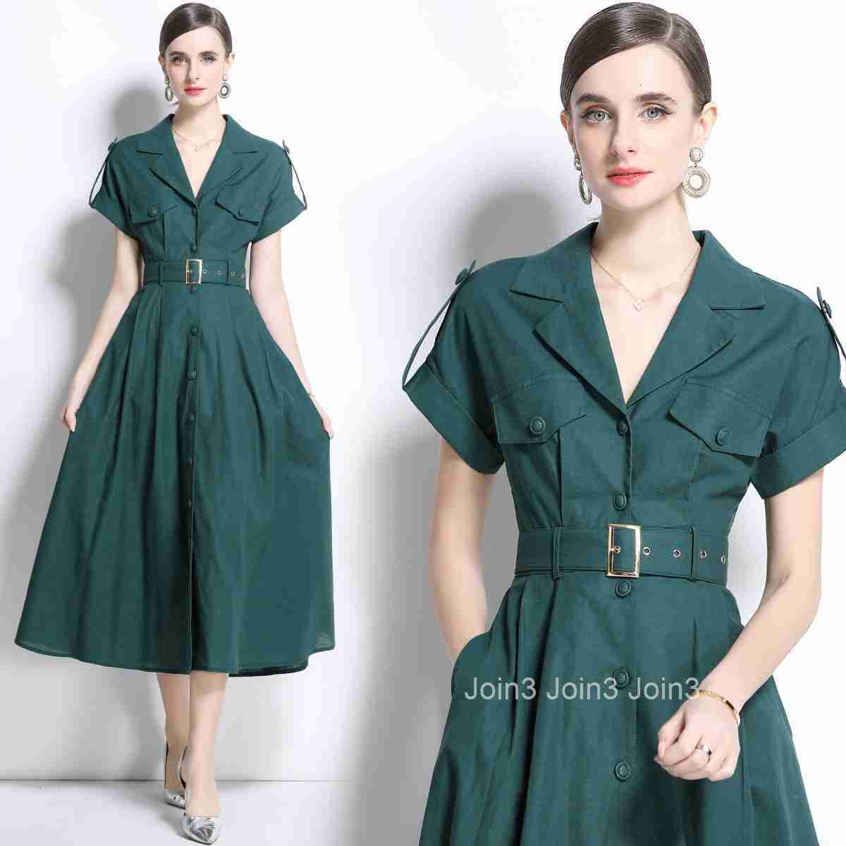 1690 Early Spring Commuting Slimming Dress for Women New Elegant Slim Shirt Dress Cotton Linen Fabric