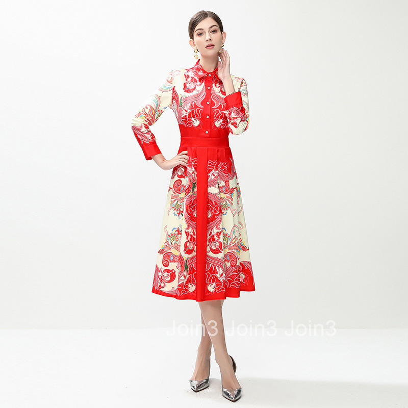 6088 Fashion Versatile Waist-Cinching Slimming Positioning Printed Dress