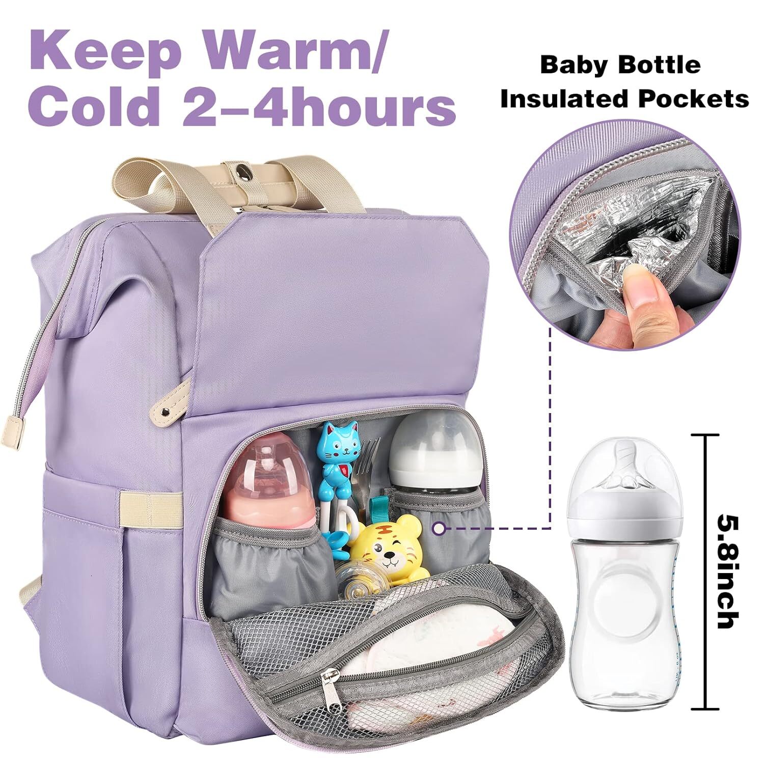 DHYMX Jiefeike Diaper Bag Backpack,Purple Travel Backpack for Dad Mom Boys Girls,Insulated Pockets Portable Baby designer bag Nappy Bags with USB Char
