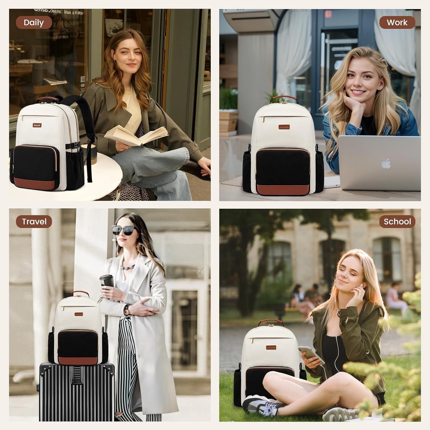 LOVEVOOK Women with Pouch Pocket for Large Capacity Cup,15.6 Inch Laptop Computer Bag Travel Purse,Waterproof designer bag Work Business Backpack Coll