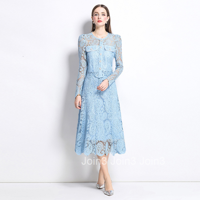 8583 New Water-Soluble Lace Set Heavy Craft Fashion Top + Skirt for Women