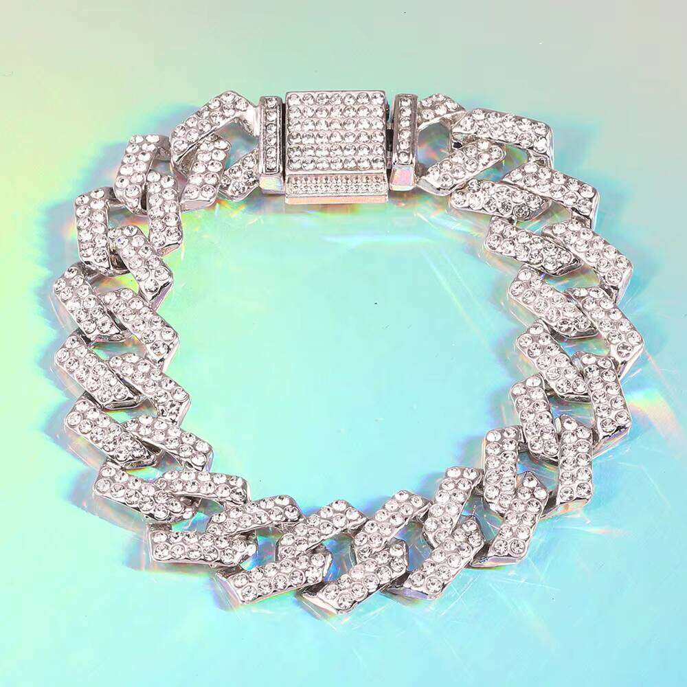 Miami Rapper Style Stainless Steel Necklace Icy Gold Plated with Moissanite Stone and Fashionable Cuban Chain