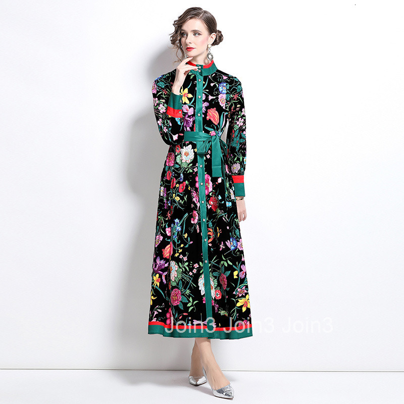 8770 autumn new womens clothing style fashionable Elegance style stand up collar single breasted printed dress