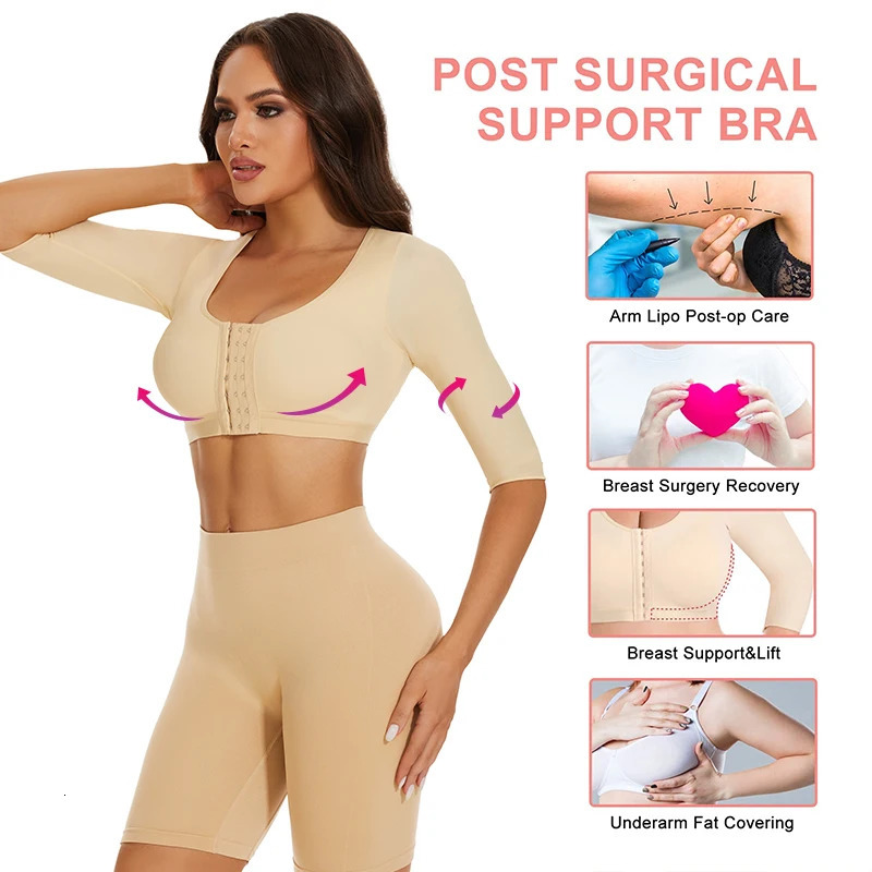 Body Shaper with Arm Women Shaper Tops for Compression Post Surgery Front Closure Bra Shapewear Back Support Cropped T Shirt 250716