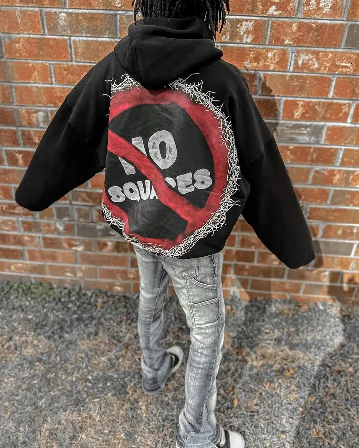 Streetwear Clothing Y2k Men Women Sweatshirt Cartoon Pattern Printing Oversized Hoodie Harajuku Gothic Black Pullover 250714