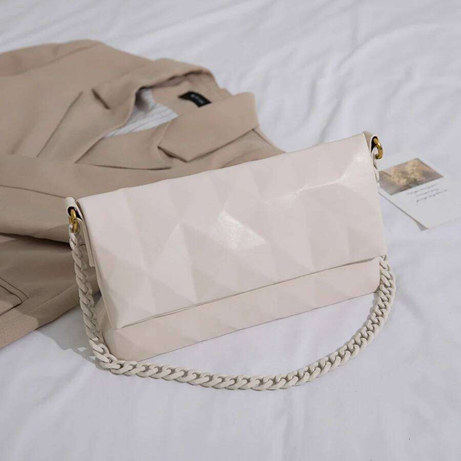 Large Capacity Geometric Commuting Handbags New Summer Women Acrylic Chain Tote Fashion Soft Leather Flap Shoulder Underarm Bags