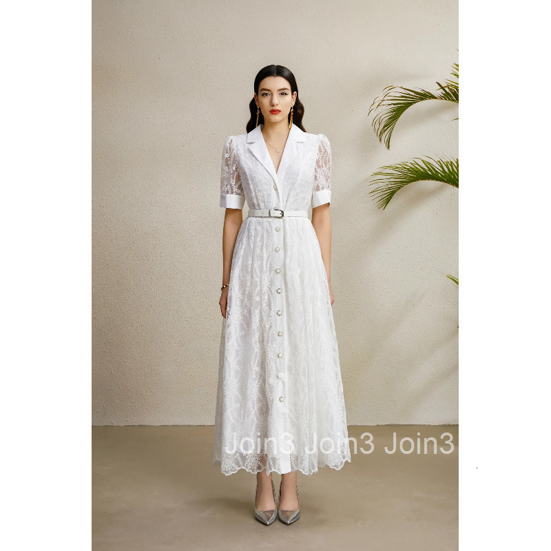 8907 Early Autumn Suit Collar Lantern Sleeve Gathered Wide Hem Embroidered Dress