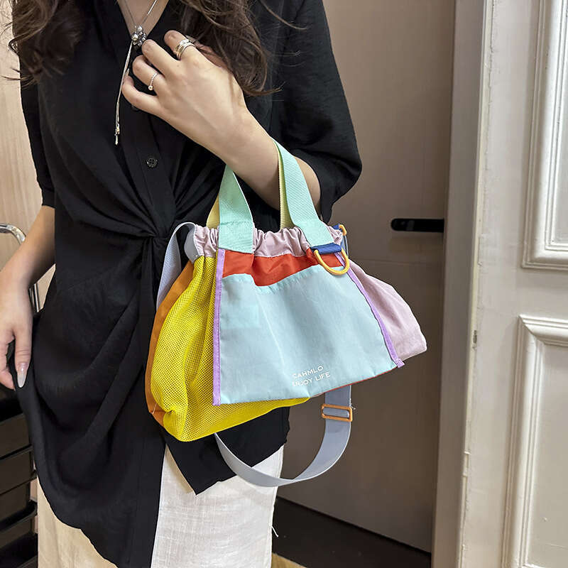 Trendy Canvas Single Shoulder Women's Bag with Stylish Design, Versatile Casual Bag, Summer Dopamine Color Block Handbag