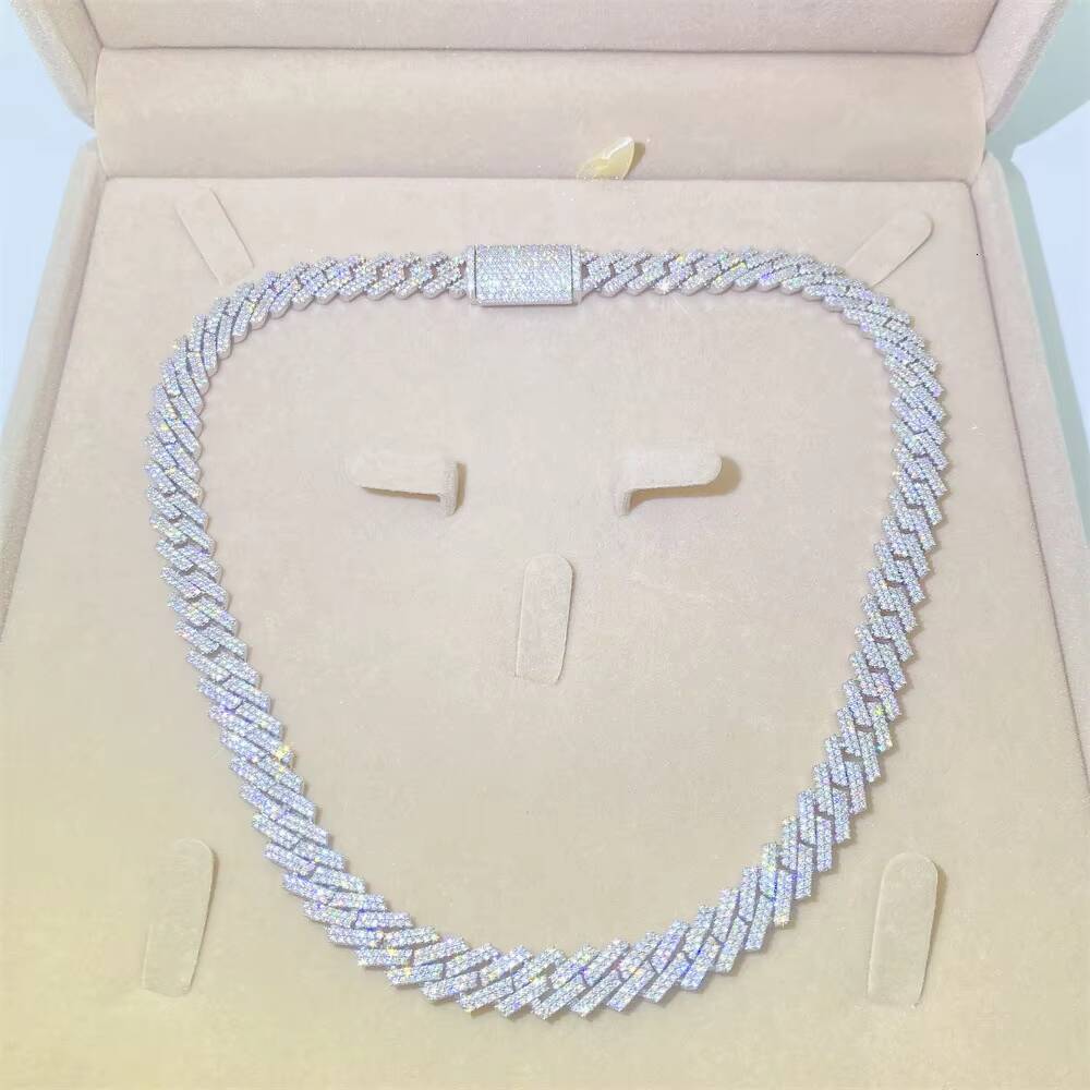 10mm Moissanite Diamond Cut Necklace for Men Cuban Link Chain Bracelets for Women S925 Sterling Silver