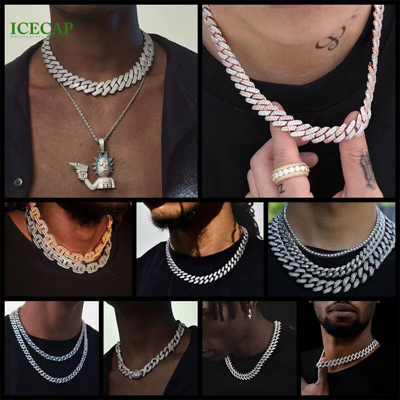 18mm 20mm 5-Row Moissanite Diamond Tester VVS1 Miami Cuban Link Chain 925 Sterling Silver Necklace with White Gold Finish