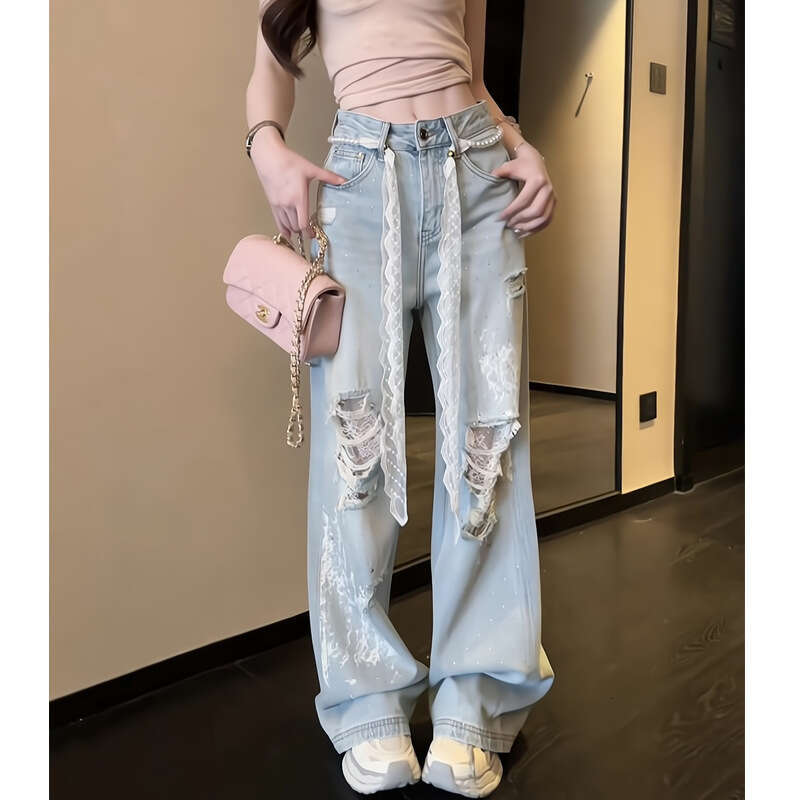 5332 Brother Hao's Strict SelectionMillennial Lazy Pants C5NZK0716A Jeans Pre-Slimming High Waist Straight Leg