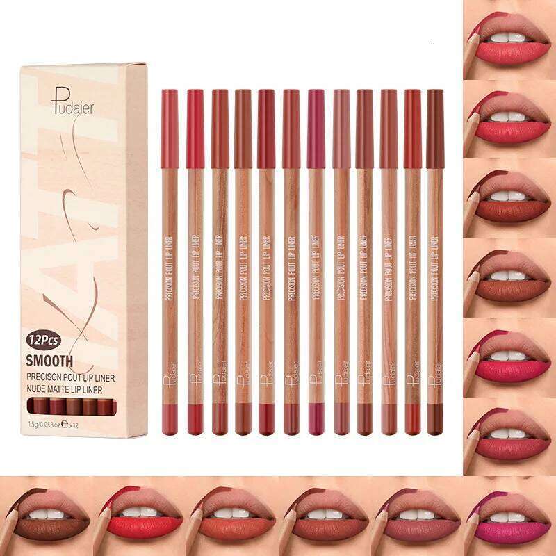 Nude lipliner 12 color red outline waterproof durable gloss lipstick pen lip makeup X250720