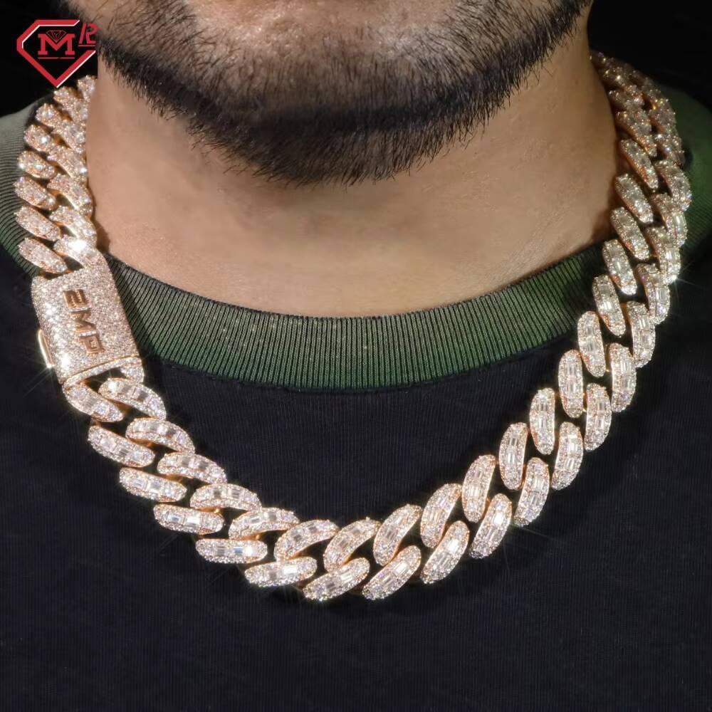 Iced Out Chain Necklace 20mm 925 Sliver Hip Hop Pass Diamond Testes Moissanite Cuban Link Chain