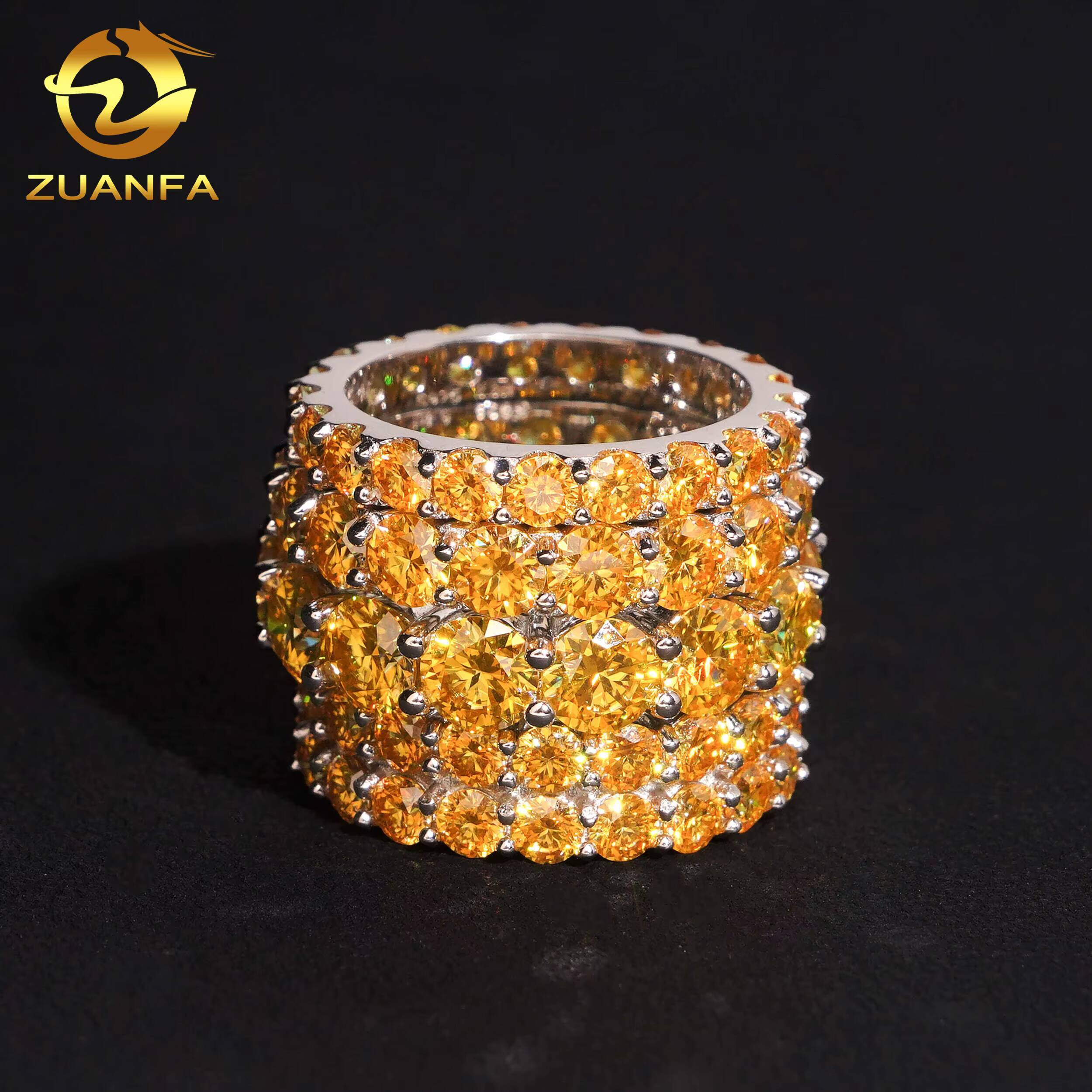Classic Eternity Ring Round Yellow Diamond Hop Jewelry 925 Sliver Fully Iced Out VVS D Moissanite Band Rings Daily Wear