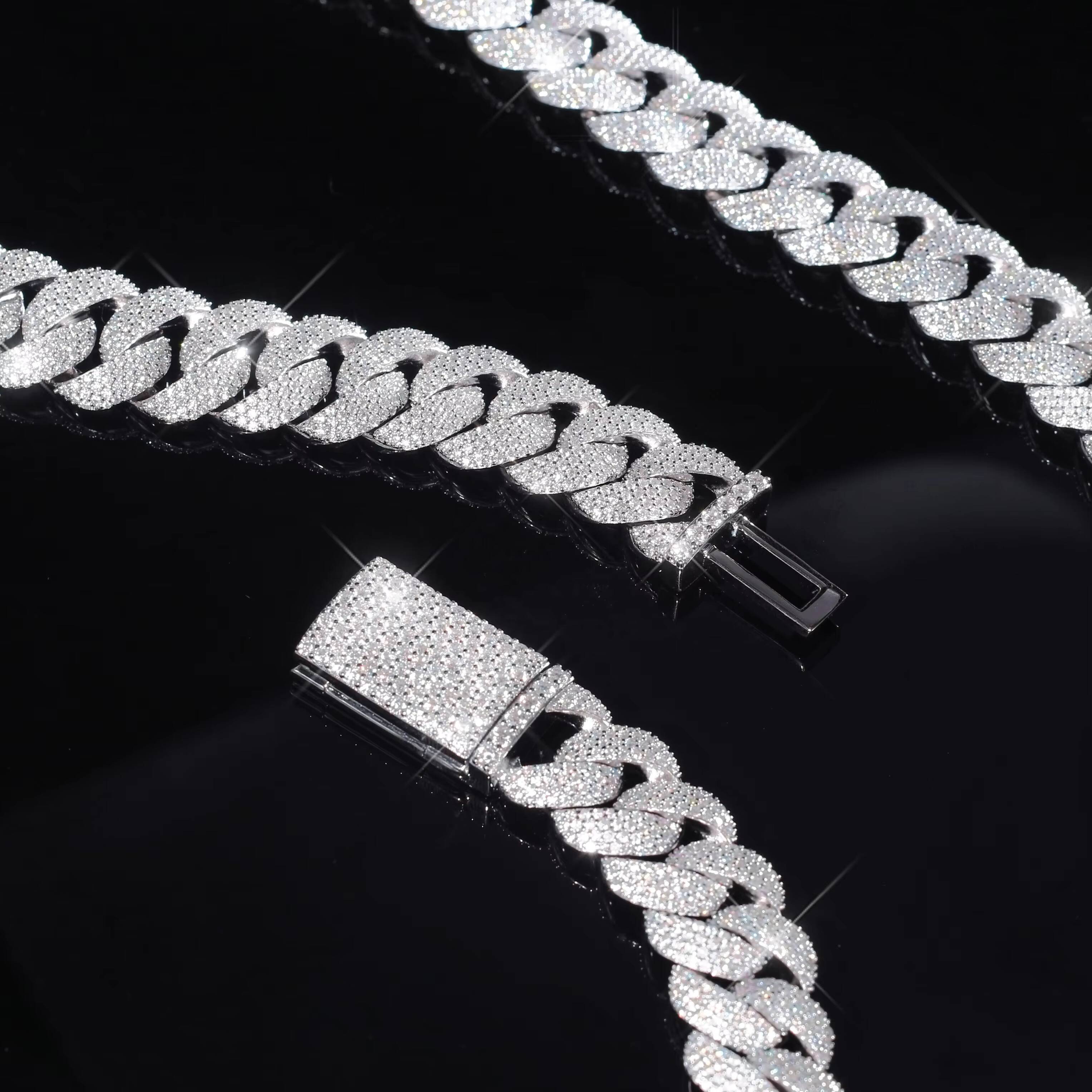 12MM Vvs Iced Out Chain Studded Miami Cuban Link Chain 925 Sterling Silver Moissanite Cuban Chain