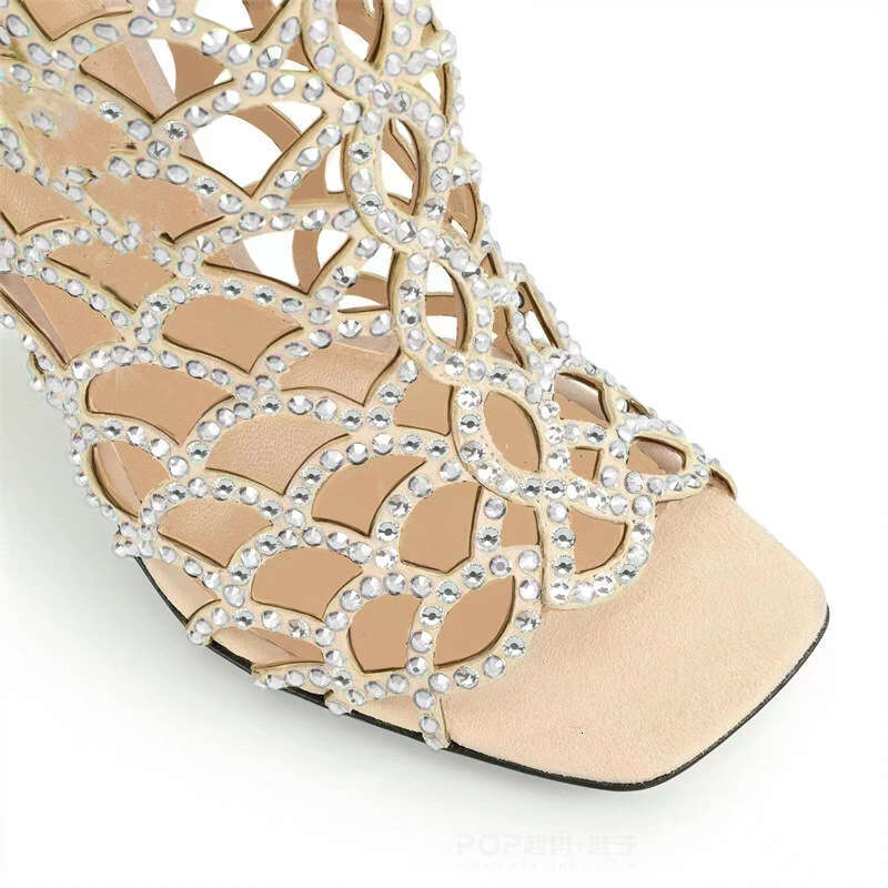 2024 New Spring Summer Sandals High Heels Sexy Peep Toe Rhinestone Party Thin Strap Hollow Shoes