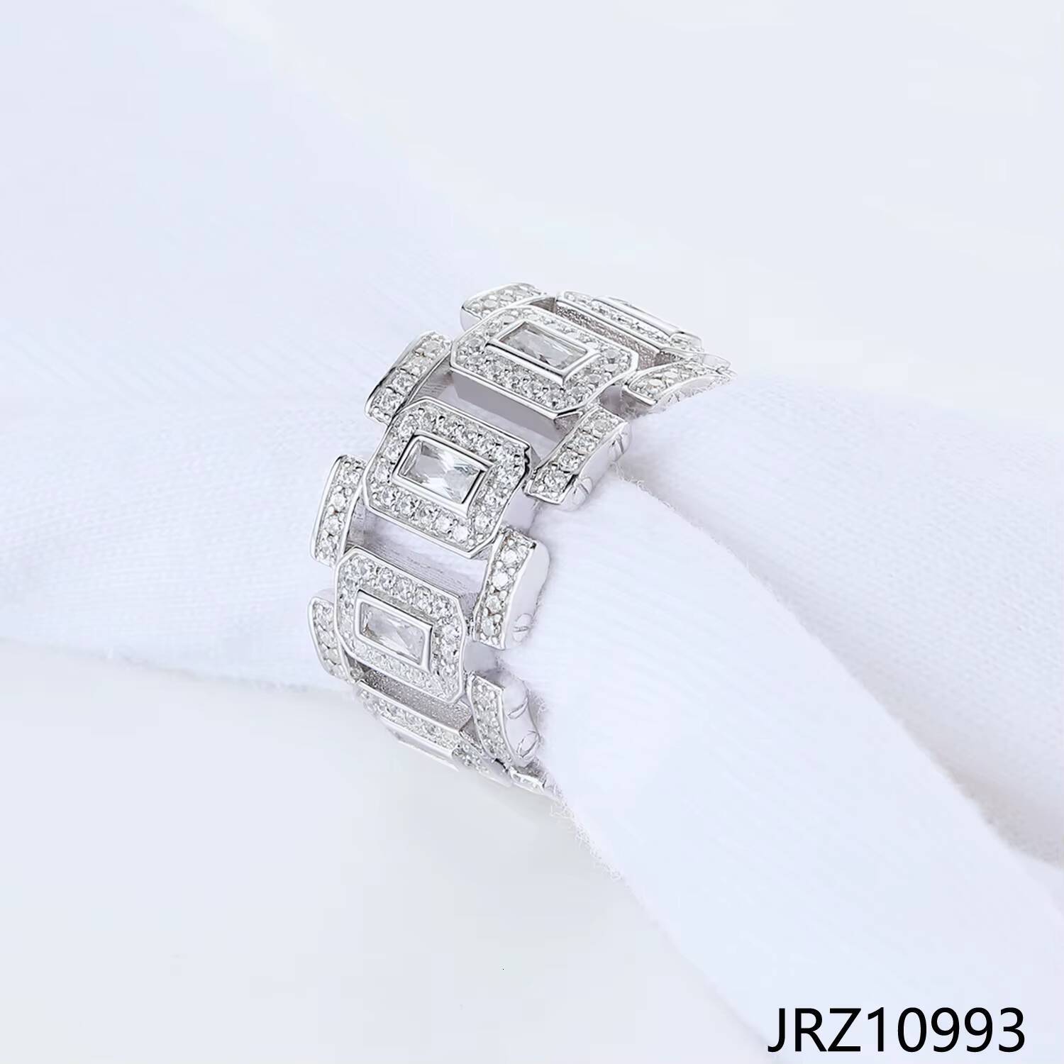 Jasen Trendy 925 Sterling Silver Iced Out Cuban Link Ring 18K Gold With Moissanite Diamond for Wedding Party