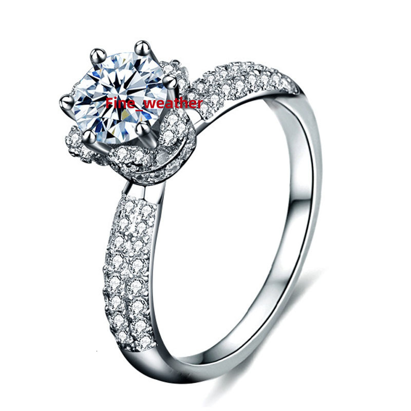 Wedding Engagement Jewelry 925 Sterling Silver Gold Plated Prong Setting Moissanite Ring