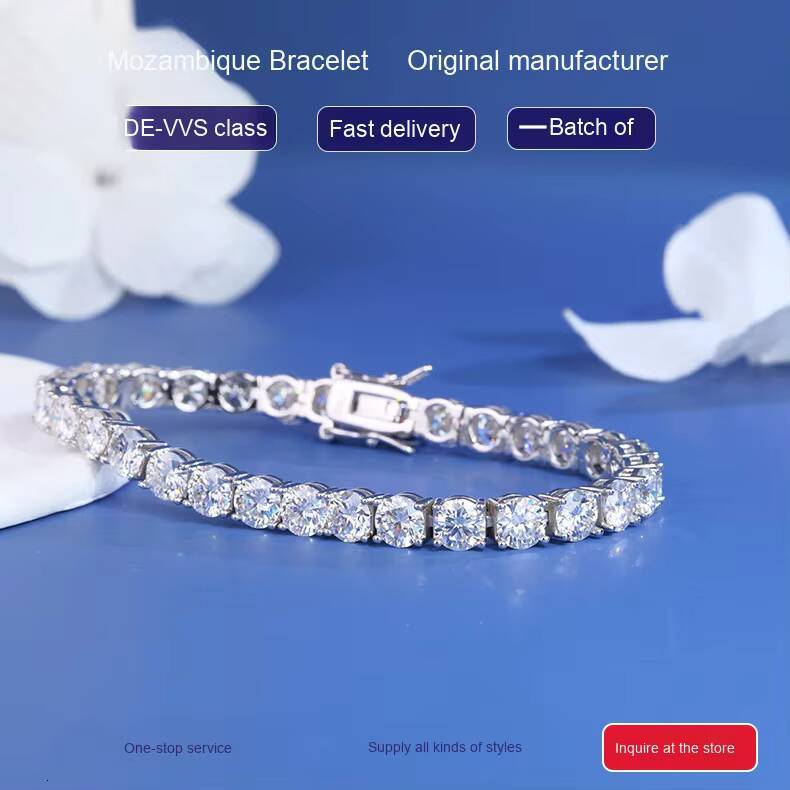 Light Luxury High End S925 Sterling Silver 18K White Gold Plated Fully Iced Out Moissanite Tennis Bracelet