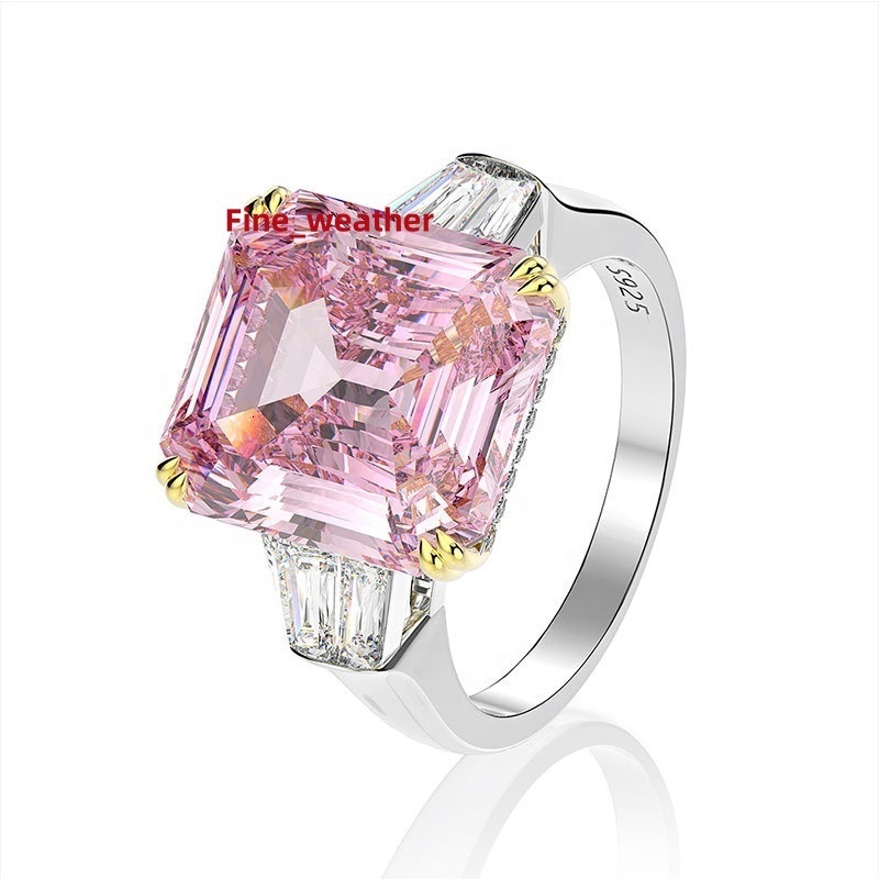 Luxury Jewelry 925 Sterling Silver Emerald Cut Halo Diamond Engagement Rings