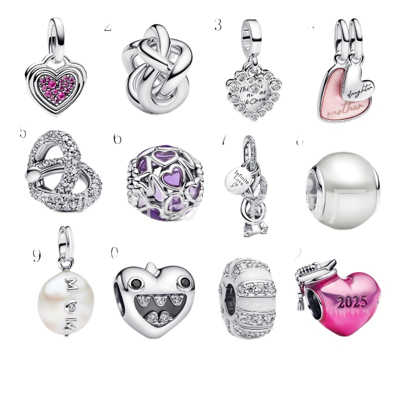 2025 new S925 silver plated love heart ball charms snake chain bracelet DIY accessories charm pendant component